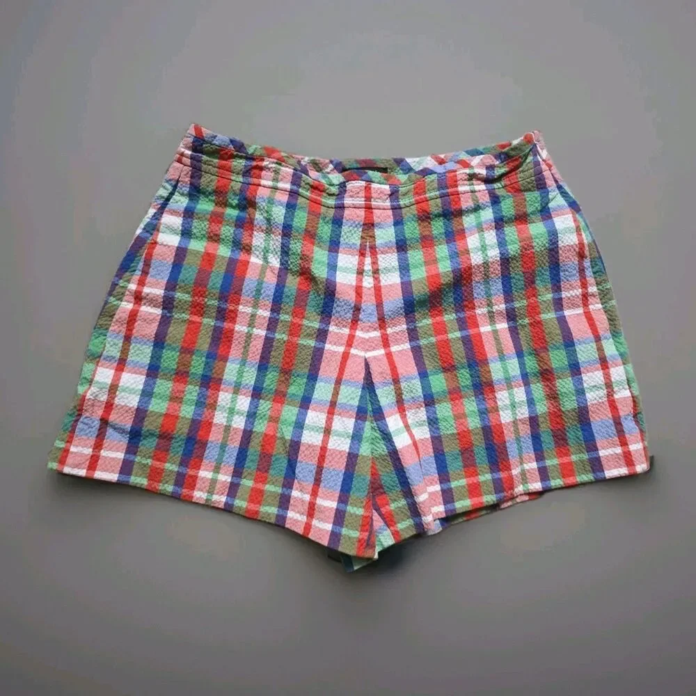 Kate Spade Coastal Plaid Seersucker Shorts Women Size 2 Beach Golf Resort Luxury